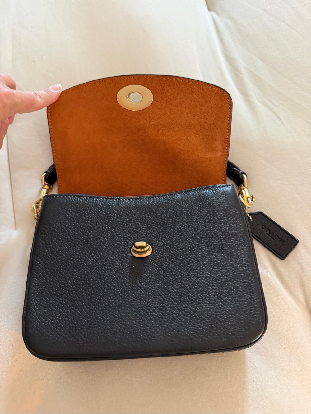 Coach Cassie 19 Black Pebbled Leather Satchel with Gold Turnlock - Picture 2 of 7